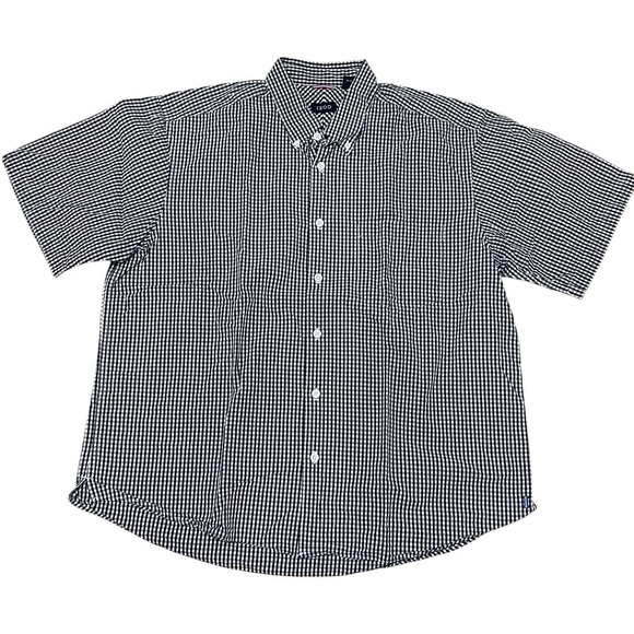 IZOD Men's Large Blue White Gingham Short sleeve Button Down Cotton Preppy Shirt - Picture 1 of 4